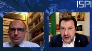 Faccia a faccia in streaming IPSI: Enrico Letta parla mentre Matteo Salvini sgomita in difesa