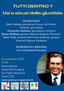 “Tutti Dentro? Usi e Abusi della Giustizia”, un interessante incontro il 18 novembre a Torino